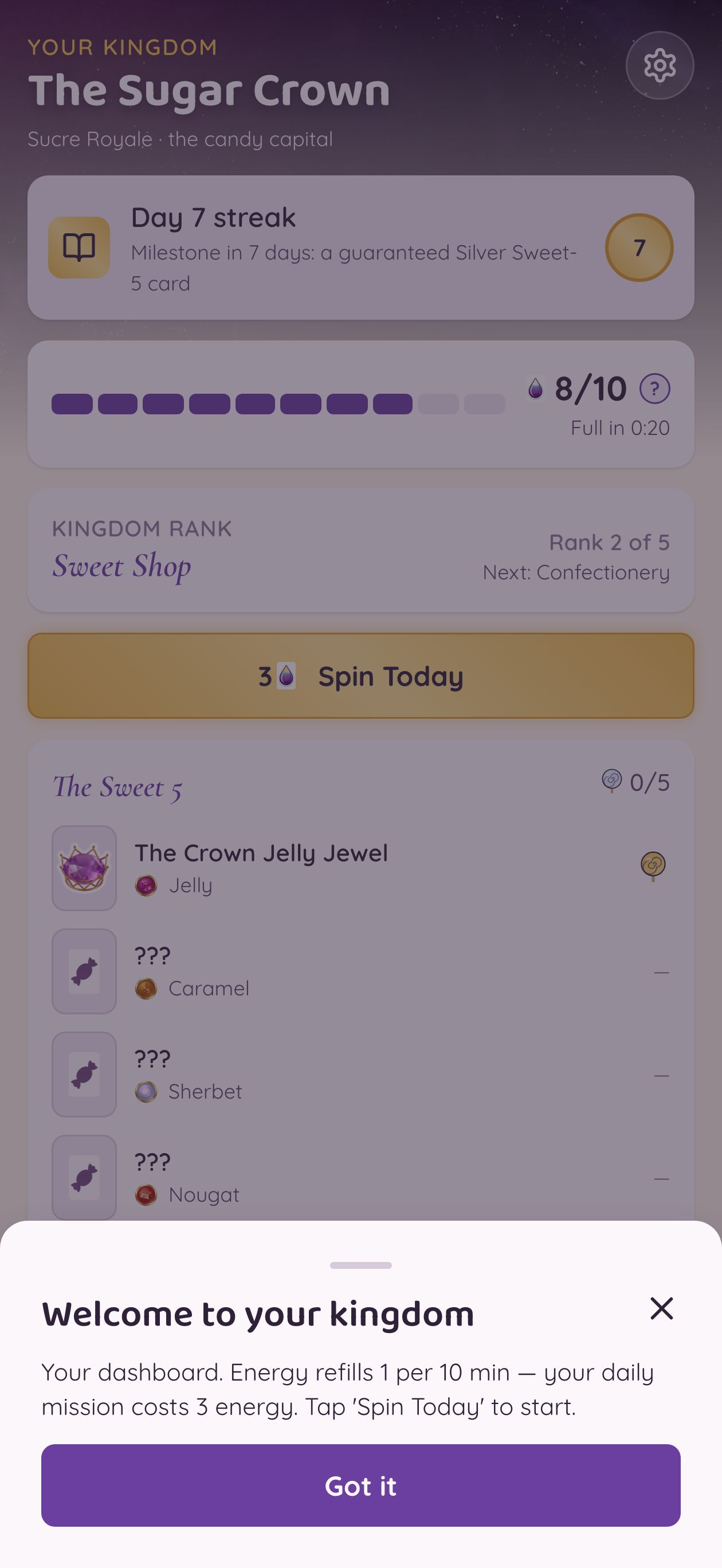 Home screen with kingdom dashboard