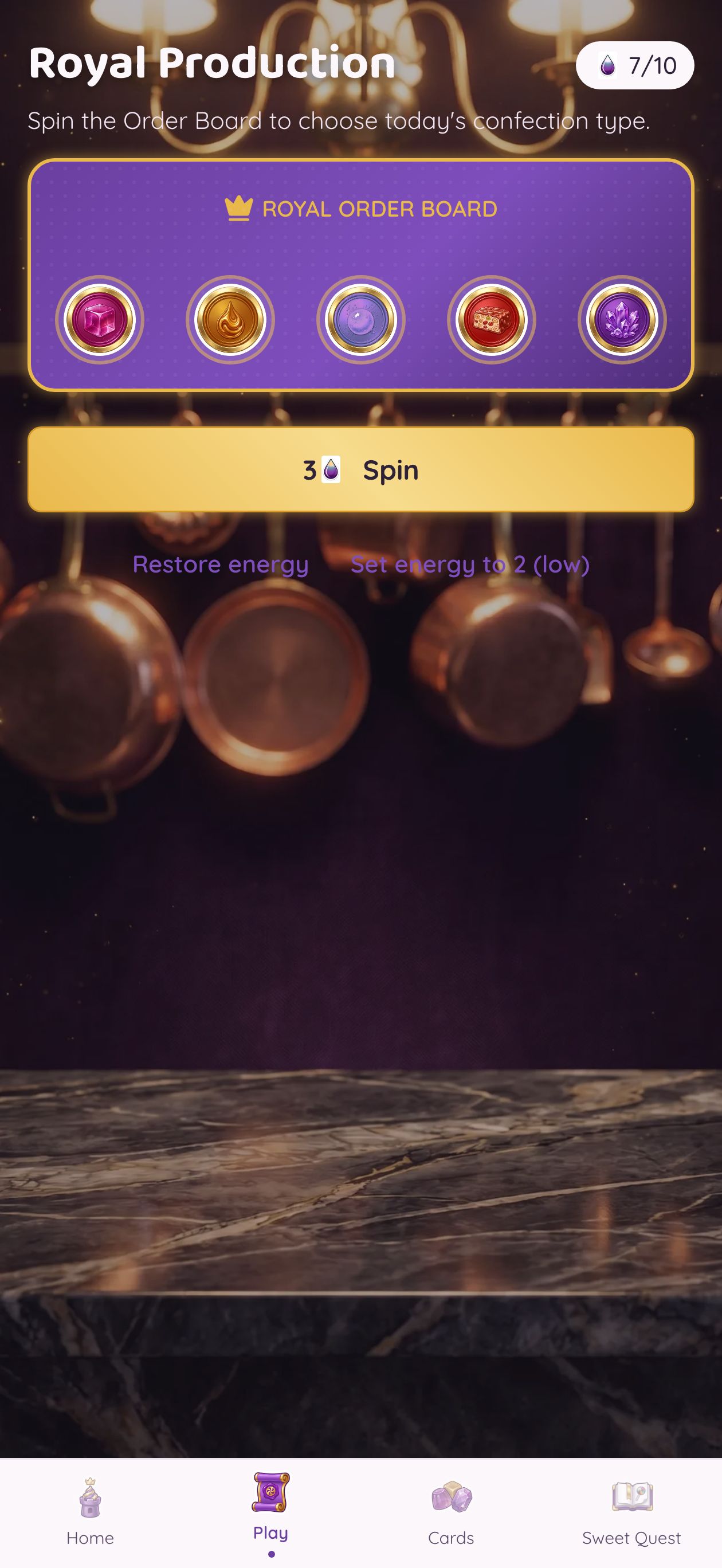 Play screen with the Order Board
