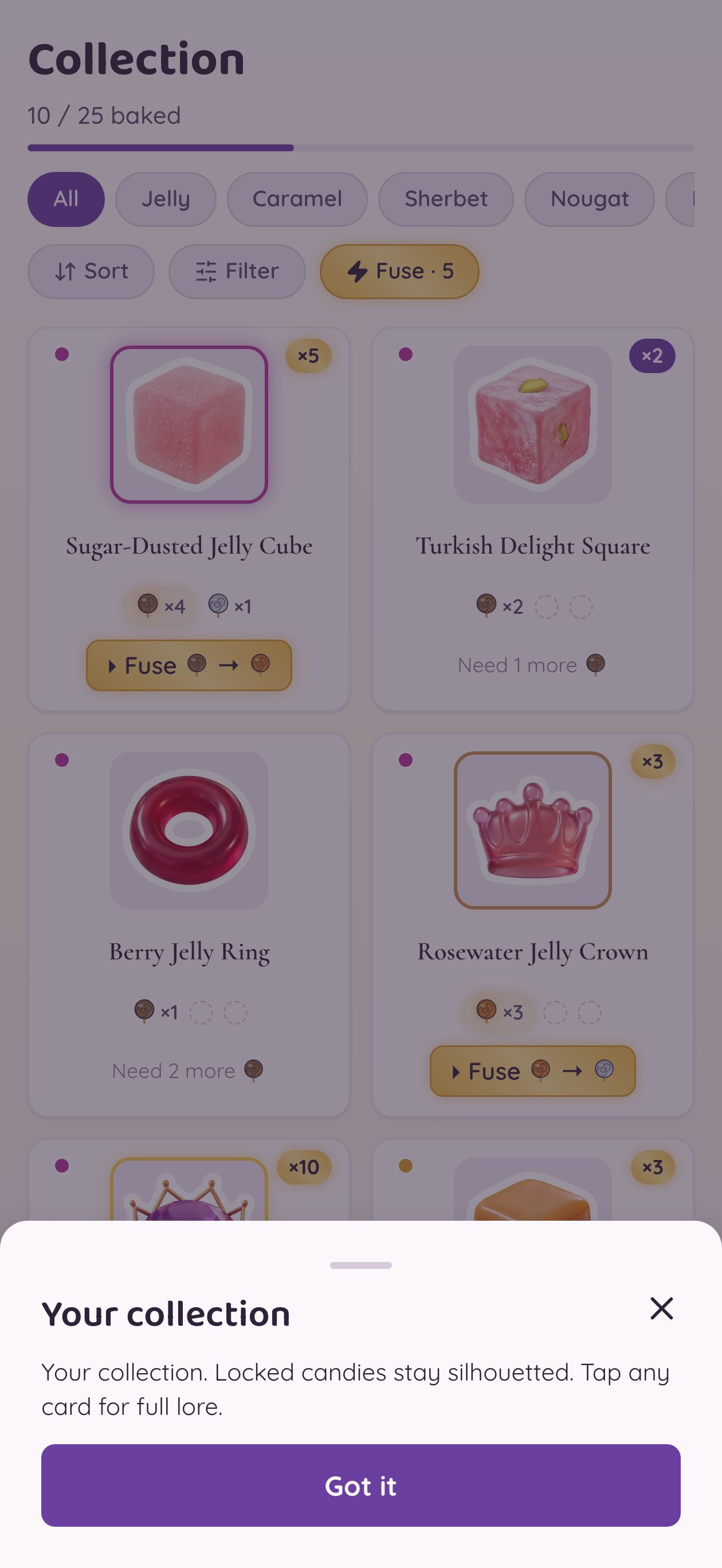 Cards collection screen